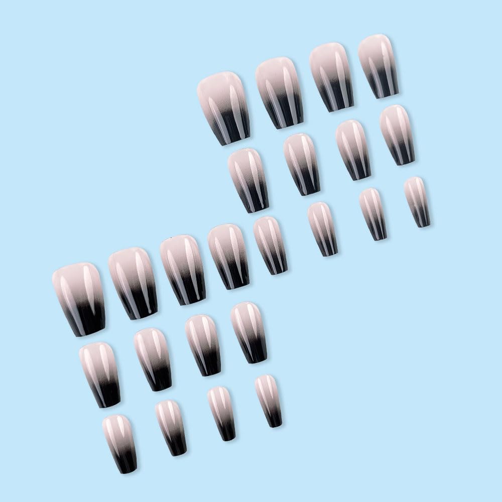 24 Pcs Black White Ombre Press on Nails Short Square - MINGCHUN Summer Fake Nails Press ons Nails Tips Design Full Cover French False Nails Glue on Nails Stick on Nails Acrylic Nail Art DIY for Women - Image 5