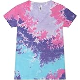 Colortone Slim Fit Short Sleeve V-Neck Tie Dye T-Shirts for Women - Womens Tie Dye Tops for Summer