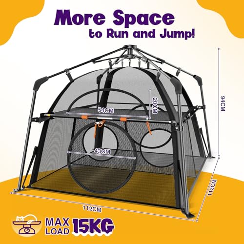 Rywell 2-Tier Catio Outdoor Cat Enclosure, 44x44x37in Pop Up Catio with Windows, Weatherproof Sunshade, Foldable Outdoor Cat Enclosure for Patio, Balcony(Within Carry Bag & Ground Stakes)