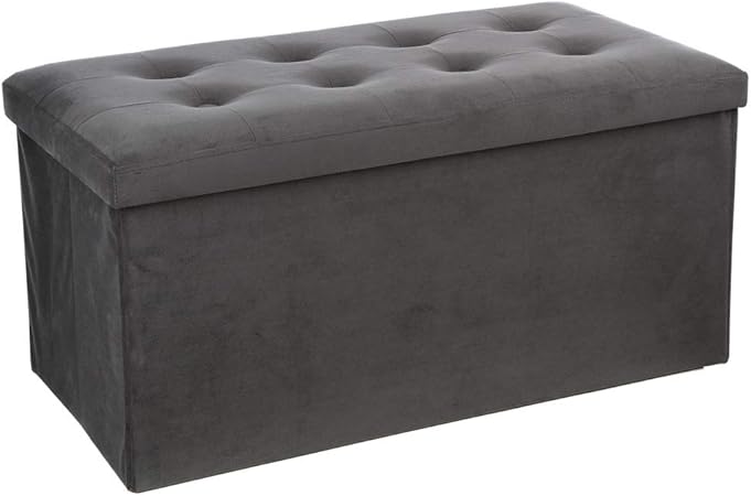 Eminza Pouf De Rangement Double Lysandre Velours Gris Amazon Fr