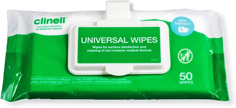 Clinell Universal Cleaning Wipes 50 Pack - Multi Purpose Disinfectant