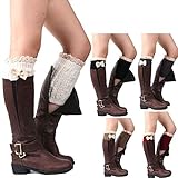 DEESEE Women Bowknot Lace Crochet Knitted Stocking Button Trim Socks