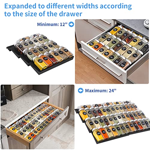 QIZENME Adjustable Spice Rack, 4 Tier Expandable Tray Drawer Organizer