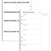 Weekly Planner Refills for A5 Binders - 53 Sheets/106 Pages Undated Weekly Planner, 6-Hole Punched, 100 gsm White Paper, Lasts 1 Year, Undated, 5.8" x 8.3", Black