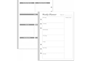 YARIDAR Weekly Planner Refills for A5 Binders - 53 Sheets/106 Pages Undated Weekly Planner, 6-Hole Punched, 100 gsm White Paper, Lasts 1 Year, Undated, 5.8" x 8.3", Black