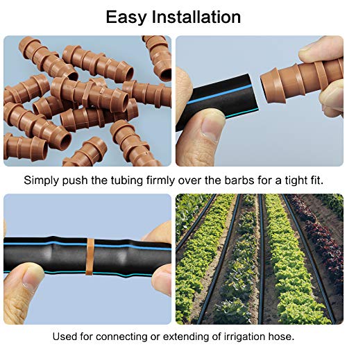 Jayee 25 Pack Drip Irrigation Barbed Coupling Fittings (17mm) for 1/2