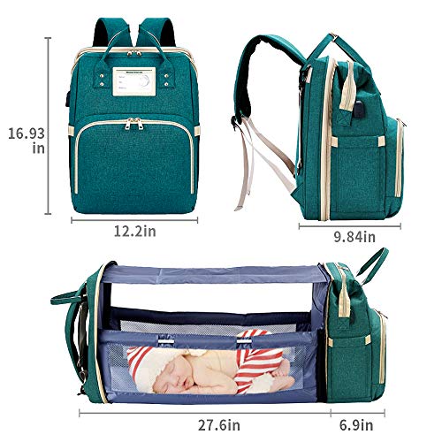 Diaper Bag Backpack with Foldable Baby Bed, Portable Travel