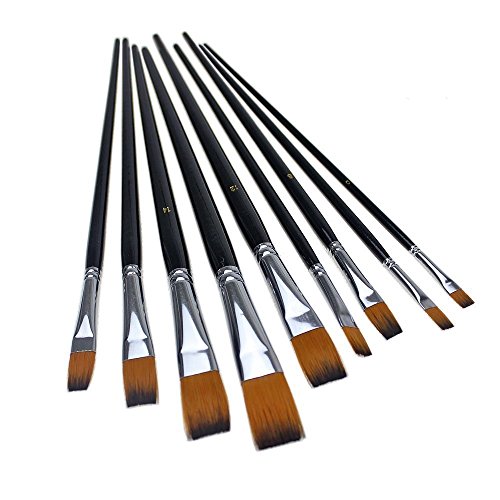 Marrywindix 9pcs Flat Pointed Tip Nylon Hair Acrylic Watercolor Brush