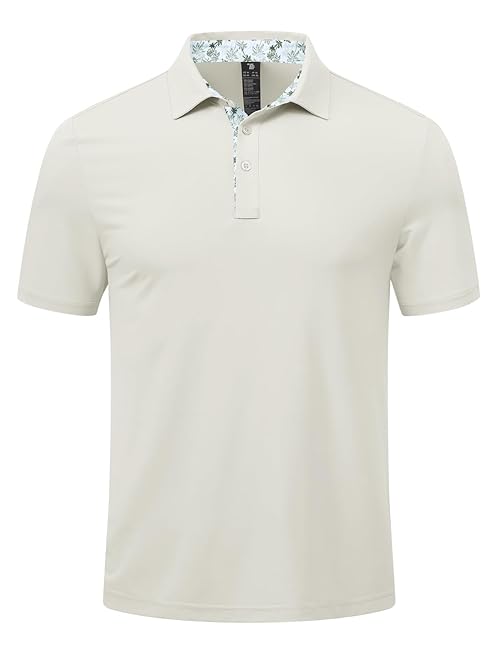 BGOWATU Men's Golf Polo Shirts Short Sleeve Dry Fit Performance Collared Casual T-Shirts for Men Tennis Athletic Light Gray XXL