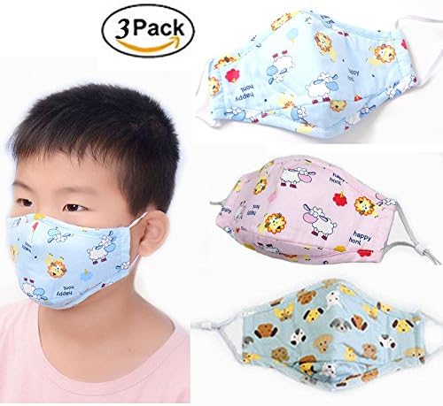 oemby001 Cute Kids Masks Animal Cotton Mouth Mask Children's PM2.5 Guaze Mask Dustproof Face Mask with N95 Filters Respirator for Outdoor 3Pcs