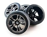 Traxxas XO-1 FRONT & REAR SLICK TIRES & 17mm BLACK CHROME SPLIT SPOKE WHEELS
