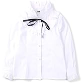 OCHENTA Girls Button Down Shirt Long Sleeve Ruffle Collar Blouse with Bowknot Lace for School Uniform Daily