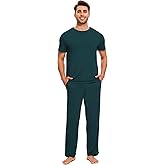 GYS Bamboo Viscose Men's Pajama Sets Short Sleeve Crew Neck Lounge Sets with Pockets