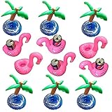 12 Pcs Inflatable Pink Flamingo Coasters Palm Trees Cup Drink Holder Swimming Pool Float