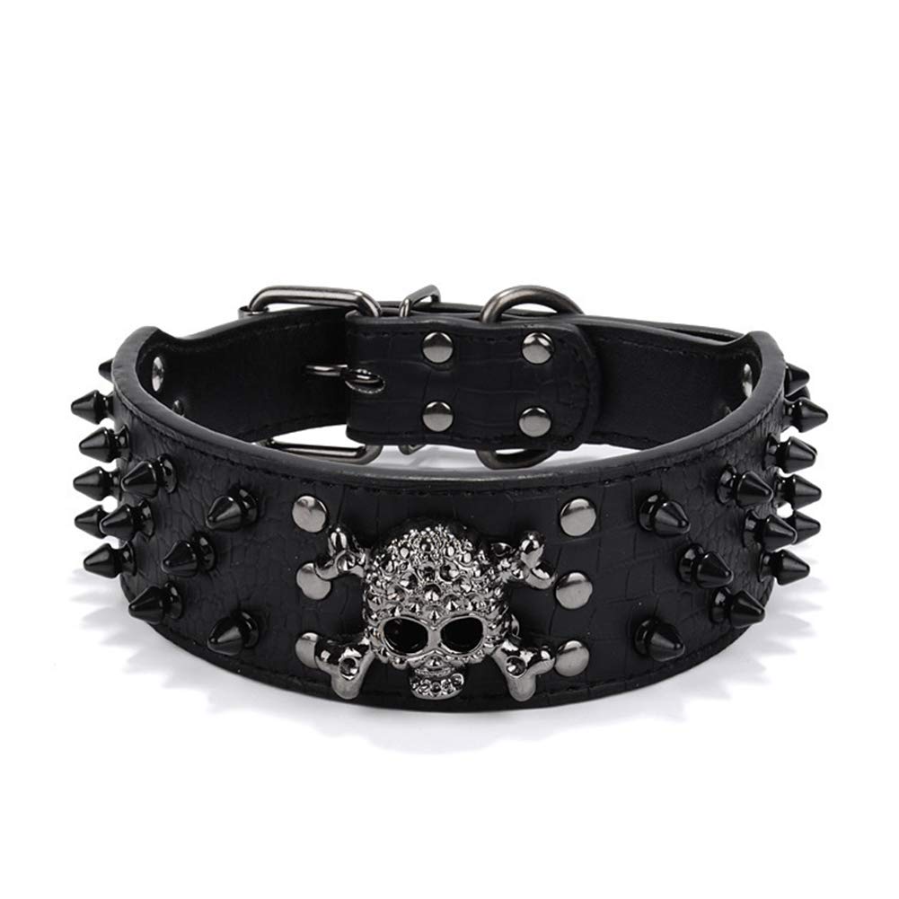 ETOPARS Skull Rivet Pet Collar, Collars for Large Medium and Small Dog, Skull Adjustable With Spike Rivets Crocodile Leatherette Dog Collar