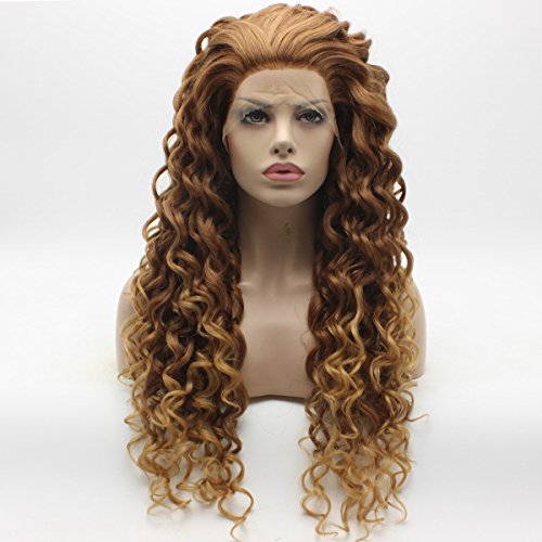 Kinky Curly Long Auburn Root Honey Blonde Ombre Wig Heavy Density Heat Resistant Synthetic Lace Front Wig