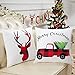 Anickal Christmas Pillow Covers 18x18 Red and Black Buffalo Check Velvet Throw Pillow Case with Christmas Truck Deer Socks for Holiday Farmhouse Home Decorations