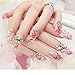 Dongcrystal 24pc 3D False Nails Bling Glitter Fake Full Nail Tip Floral Rhinestone Decor Bowknot Nail Art