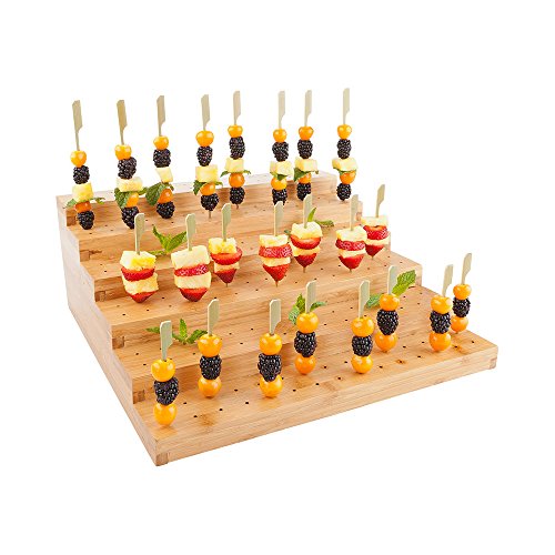 Multi Level Rectangular Bamboo Food Skewer Holder Perfect for Cocktail