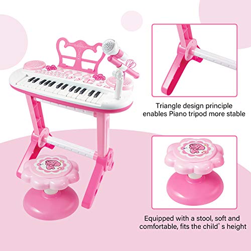 TWFRIC Toy Piano Keyboard for Kids with Microphone, 31-Key Electronic Musical Instrument Piano Toy Keyboard with Music Stand and Stool for Kids Birthday Christmas Day Gifts - Thumbnail 5