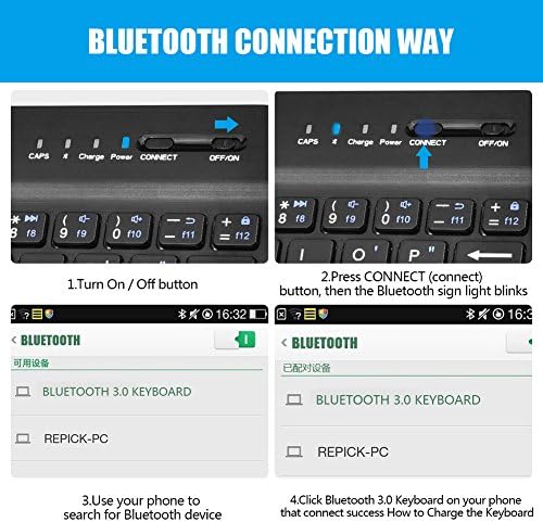 VBESTLIFE Clavier sans Fil Universel 2-en-1, Kit Clavier de Bluetooth avec Etui en Cuir PU et Le Support pour Les Téléphones iOS/Android.(Noir)