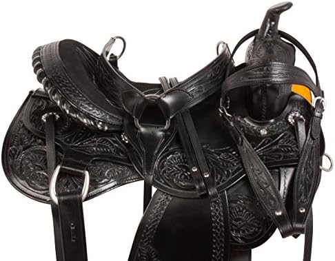 BLACK PREMIUM MULE TREE ENDURANCE PLEASURE TRAIL BARREL COMFY HAND TOOLED MULE BAR HORSE SADDLE TACK BRIDLE REINS BREAST COLLAR (18)