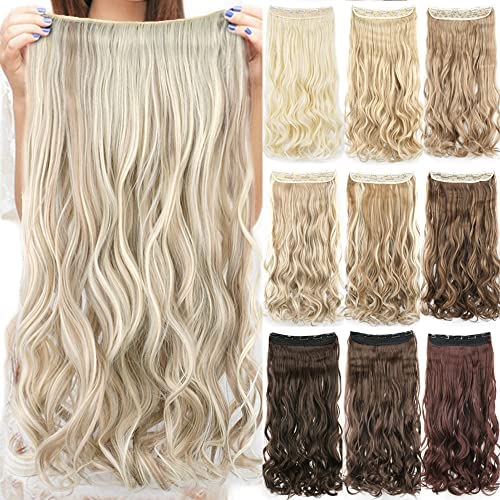 IMISSU Long Natural Thick Hair Curly Clip in on Synthetic Hair Extensions Hairpieces for Women (24 Inch,Layer Blonde)