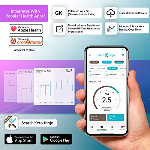 KETO-MOJO GK+ Bluetooth Glucose & Ketone Testing Kit + Free APP for Ketosis & Diabetes Management. 20 Blood Test Strips… - Image 4