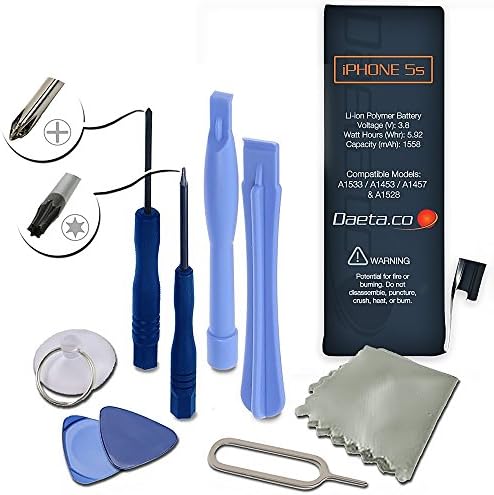 Daeta Battery Replacement for iPhone 5s / 5c : New Zero Cycle 1558mAh 3.8V Li-Ion Battery Replacement (Compatible with All GSM and CDMA Models: A1453, A1456 A1457, A1507 A1518, and A1528)