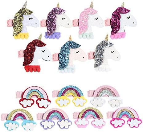 Nishine Cute Baby Sequin Unicorn Horn Horse Rainbow Hair Clips for Kids Toddler Girls