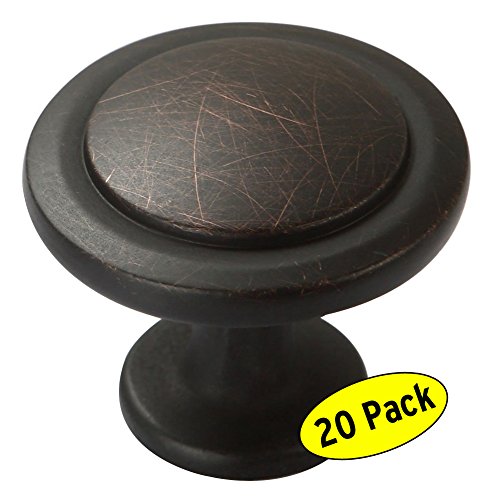 Amazer Round Knobs, Oil Rubbed Bronze Traditional Cabinet Hardware Round Pull Knob with Random Lines - 1-1/4" Diameter - 20 Pack