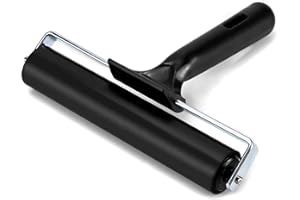 QWORK Rubber Roller, 6 Inch Solid Black Rubber Tape Roller, Ideal for Anti Skid Tape Construction Tools, Print, Ink, and Stam