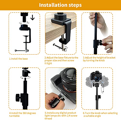 Desk Camera Mount Stand,Table Clamp Mount, Light Stand,cam Desk Mount, 360° Rotatable Ball