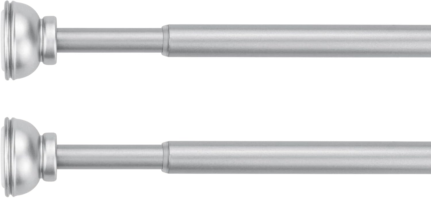 Window Treatment Hardware - KXLIFE 1/2-inch Decorative Spring Tension Rod 2 Pack, Tension Drapery Rod for Window, Nickle, 17-26 Inches