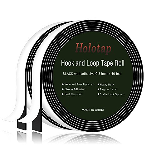 Self Adhesive Hook and Loop Tape Roll 40 Feet x 0.8 Inch Fabric Fastener Mounting Tape by Holotap Adhesive Fastening Strips (Black)