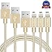 Aonlink iPhone Cable, 3Pack 3FT 6FT 10FT Nylon Braided to USB Lightning iPhone Charger Cord with Aluminum Connector for iPhone 7/7 Plus/6s/6s Plus/6/6Plus/5s/5c/5, iPad/iPod Models-Gold