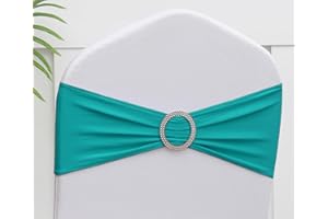Gankar Turquoise Teal Chair Sashes 50 Pack, Chair Bows Sashes for Birthday, Spandex s for Wedding, Party Decor, Turquoise Sashes for Chair Covers.
