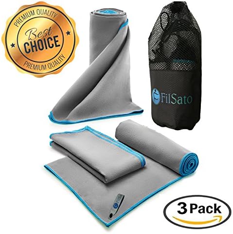 Quick Dry Travel Towel - Set of 3 Microfiber Towels, Absorbent,Antimicrobial,Compact,Lightweight Perfect For Yoga Mat,Gym,Camping,Travel,Shower - Gift Toiletry Bag
