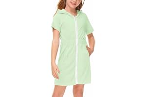 BesserBay Girl's Zip Up Terry Cover Up Hooded Bathrobe with Pockets 4-14 Years