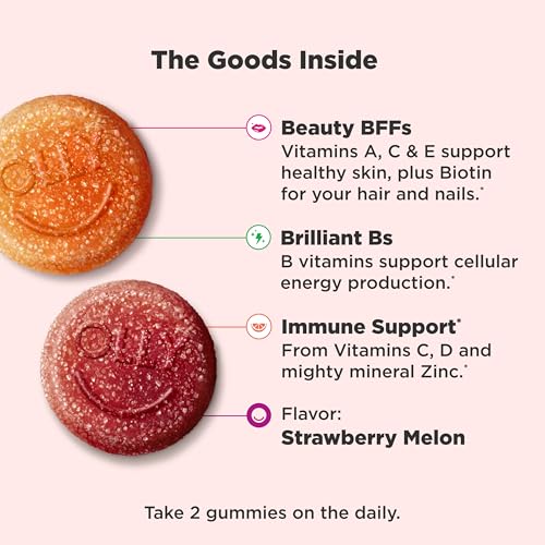 OLLY Teen Girl Multi Gummy, Healthy Skin and Immune Support, 15 Essential Vitamins, Biotin, Zinc, Calcium, Chewable Multivitamin, Berry Melon, 35 Day Supply - 70 Count