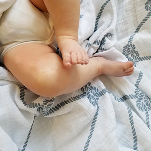 Cotton Muslin Swaddle Blanket 3 Pack 47" x 47" - Dusty Blue Nautical Print - Thumbnail 7