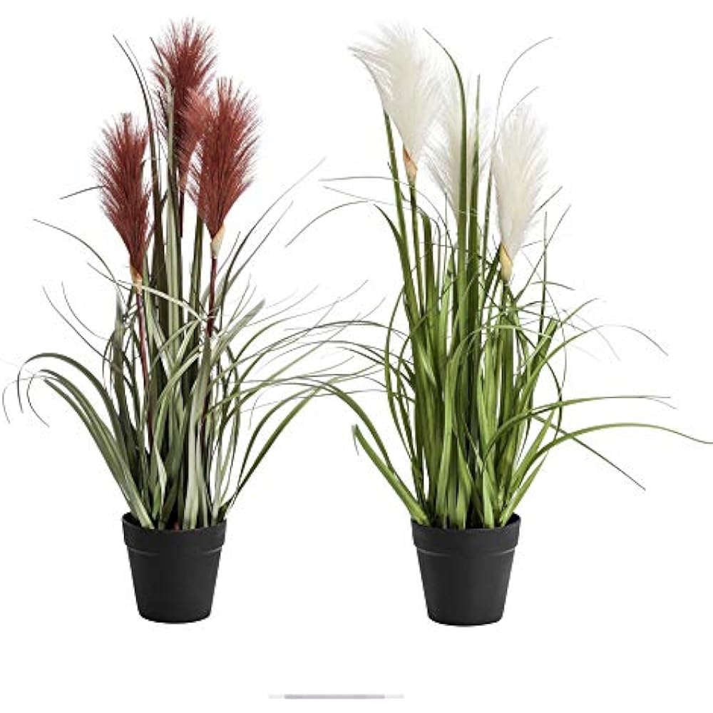 21 Inches Artificial Potted Plants, Faux Reed Grass In Black Plastic