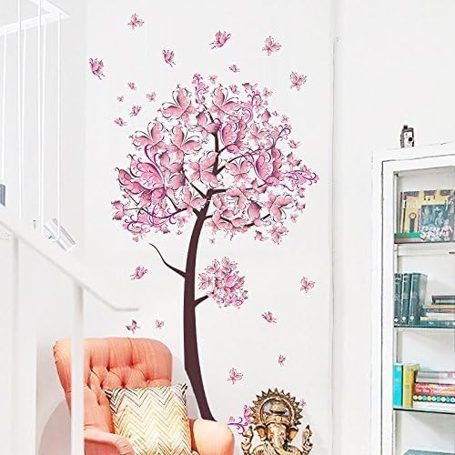 Sungpunet Sweet Flower Butterflies Tree Wall Stickers Decals Living Room Bedroom TV Sofa Background Home Decor Wall Decals Mural Poster