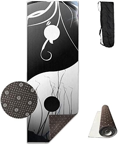 Non Slip Yoga Mat Yin Yang Design Premium Printed 24 X 71 Inches Great For Exercise Pilates Gymnastics Carrying Strap