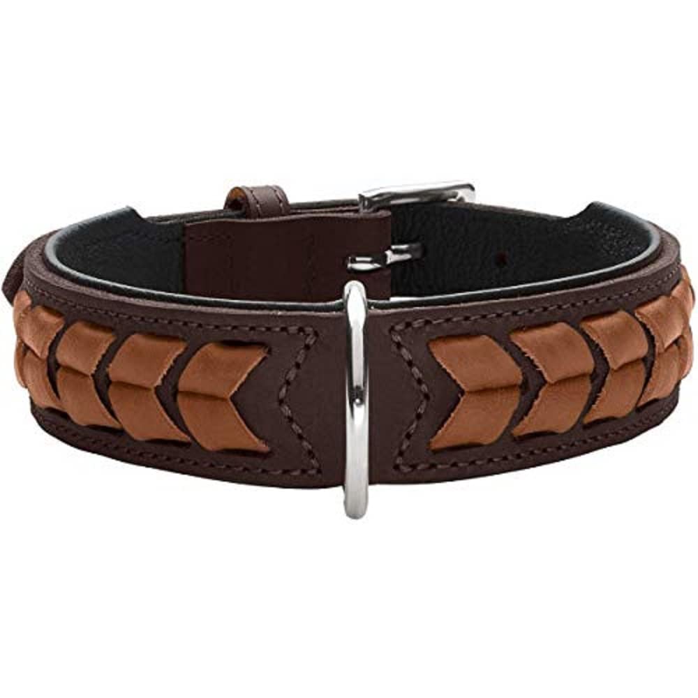 HUNTER EL PASO Dog Collar Leather Supple Braided 60 (M-L), Dark Brown/Black