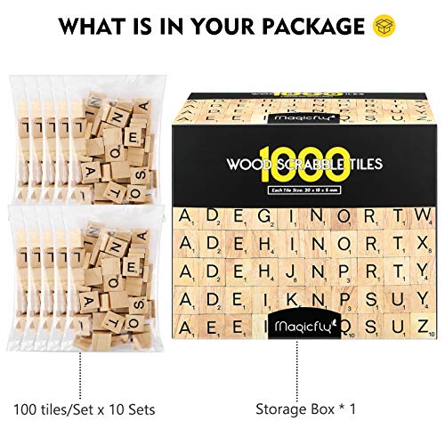 Magicfly 1000 Pcs Scrabble Tiles, Wooden Letter Tiles, AZ Capital