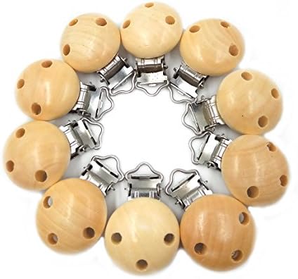 Laymily 10pcs Natural Wooden Baby Pacifier Clips Teething Grasping Toy Baby Shower Gift Suspender Clips Charm Antique DIY Baby Teether Toys