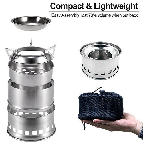 Zhongmei Besplore Portable Wood Burning Stove Camping Stove Stainless Steel Backpacking Stove for Picnic BBQ Camp Hiking