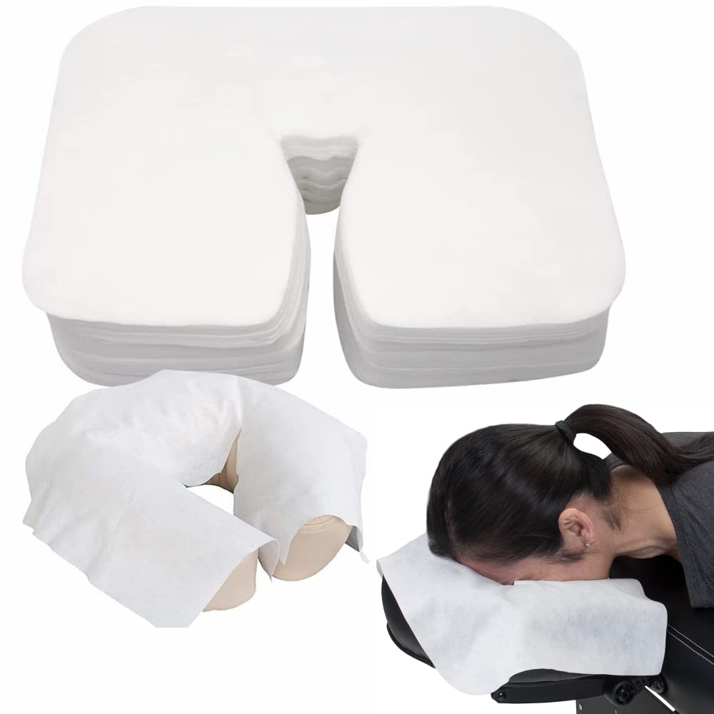 100 Pieces Disposable Massage Tables Face Cradle Covers Ultra Soft Breathable Non Woven Fabric Headrest Covers SPA Face Rest Covers for Massage Chairs Beauty Spa Salon Bed, 36 x 27 cm