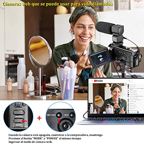 Videocmara-con-Control-Remoto-y-Dos-Bateras-Cmara-de-Video-Full-HD-1080P-30FPS-24MP-Pantalla-LCD-de-3-Pulgadas-Rotacin-270-Digital-Zoom-16X-Webcmara